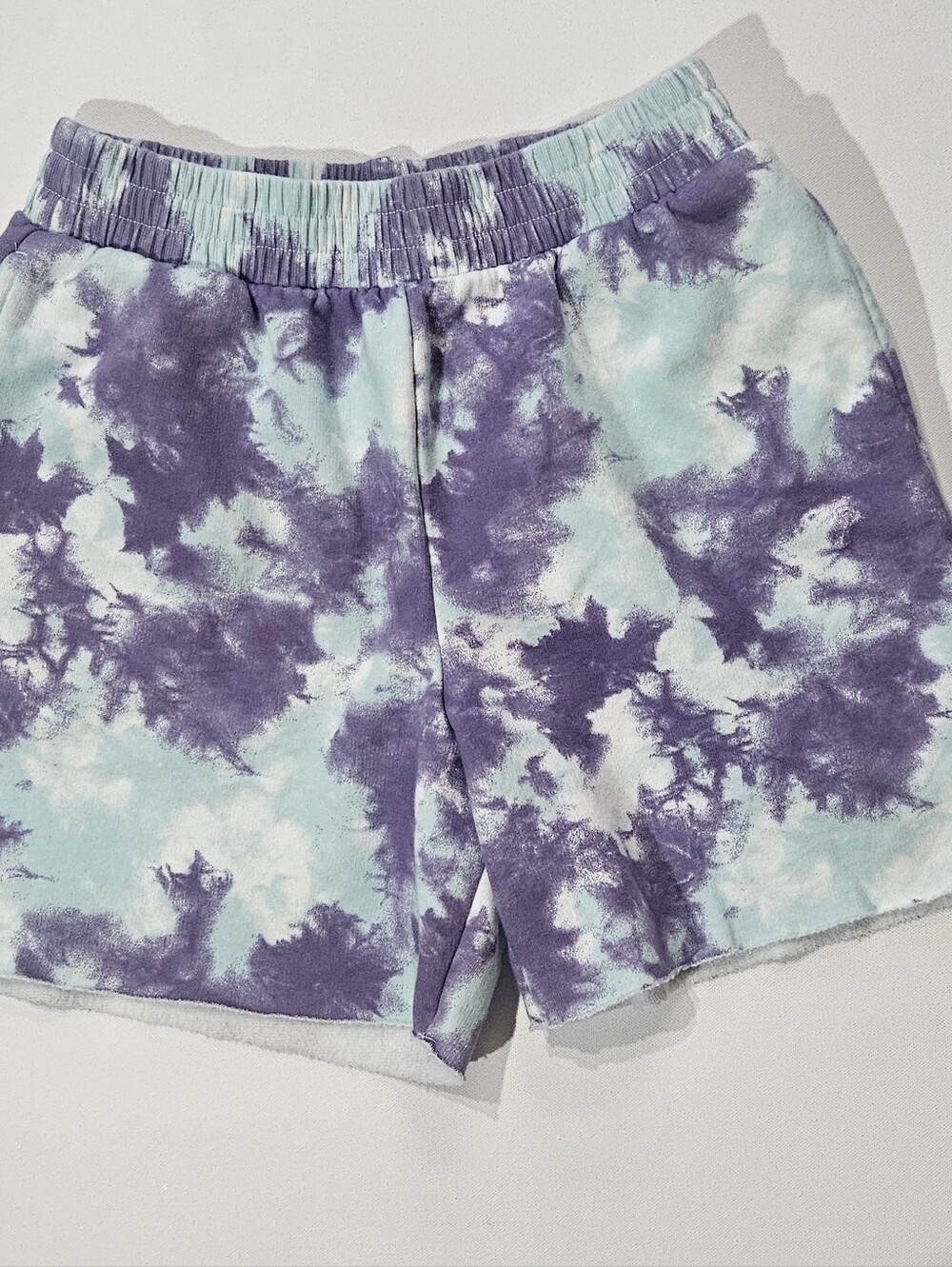 Art Class Tie Dye Shorts Juniors XL (14-16) Purple Green High Rise Cutoff Fleece
